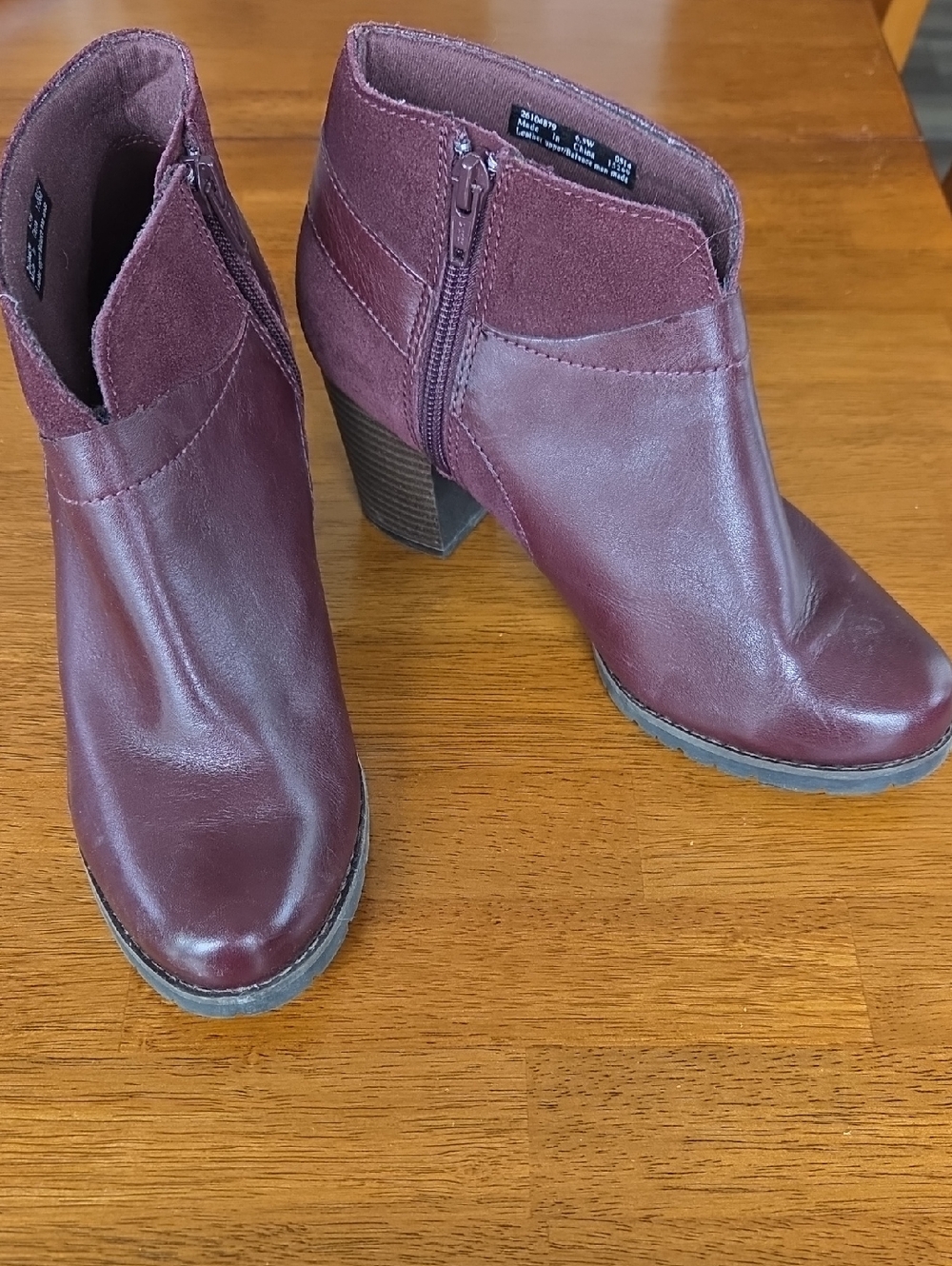 Clarks Collection Women's Burgundy Ankle Booties with Block Heel
